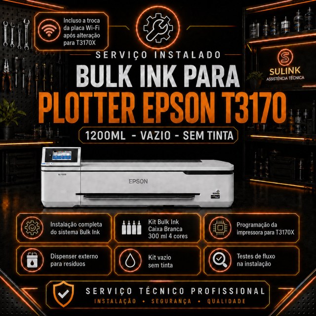 INSTALADO | Bulk Ink para Plotter Epson T3170 com Wi-Fi | 1200ml – Vazio / Sem Tinta