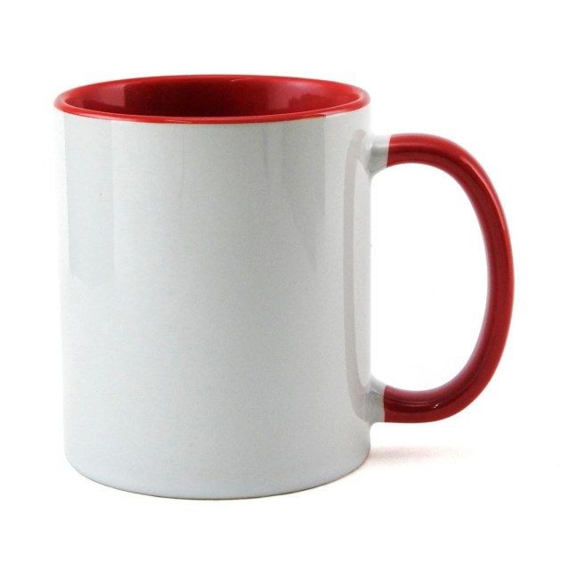 Caneca de Cerâmica Branca com Interior e Alça Colorido para Sublimação | Vermelha