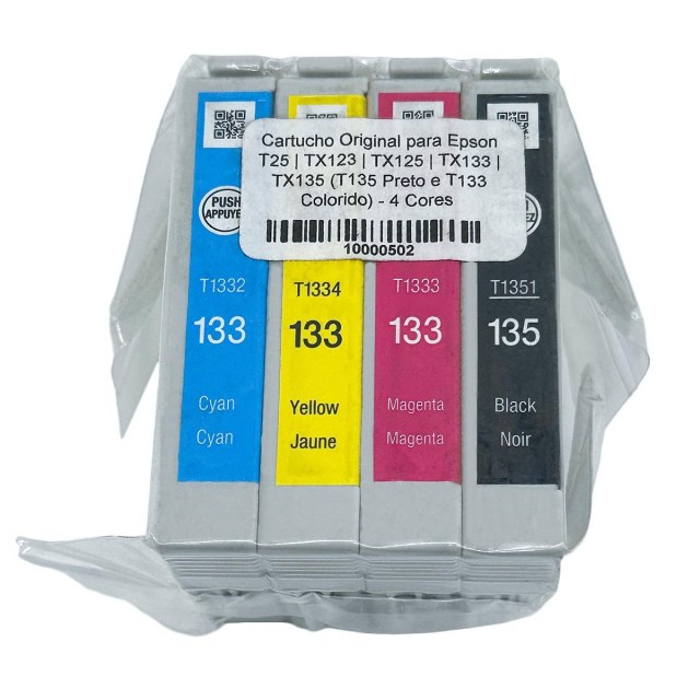 Kit 4 Cartuchos de Tinta para Epson T25 TX123 TX125 TX133 TX135 (T135 Preto e T133 Colorido)