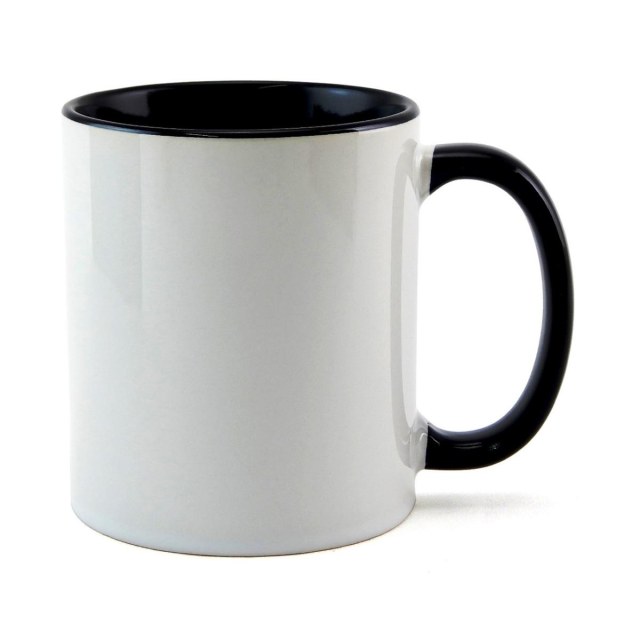 Caneca de Cerâmica Branca com Interior e Alça Colorido para Sublimação | Preto Azulado