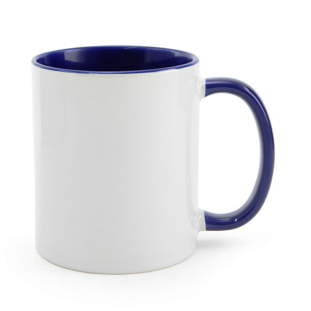 Caneca de Cerâmica Branca com Interior e Alça Colorido para Sublimação | Azul Escuro