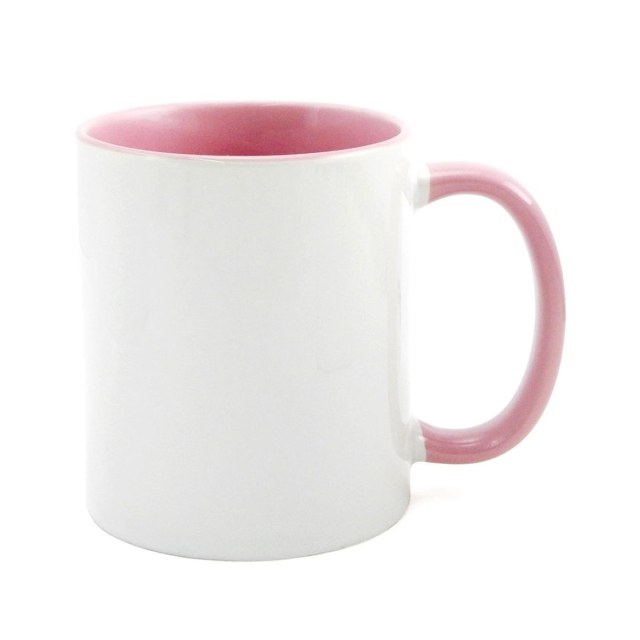 Caneca de Cerâmica Branca com Interior e Alça Colorido para Sublimação | Rosa