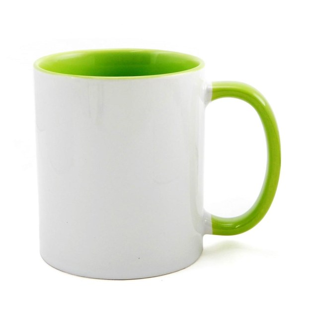 Caneca de Cerâmica Branca com Interior e Alça Colorido para Sublimação | Verde Claro