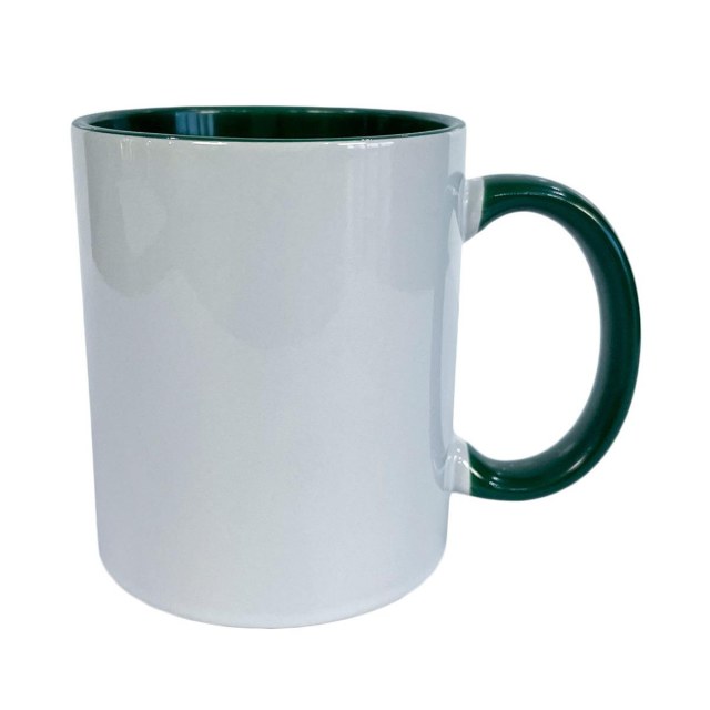 Caneca de Cerâmica Branca com Interior e Alça Colorido para Sublimação | Verde Escuro