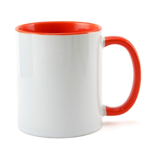 Caneca de Cerâmica Branca com Interior e Alça Colorido para Sublimação | Laranja