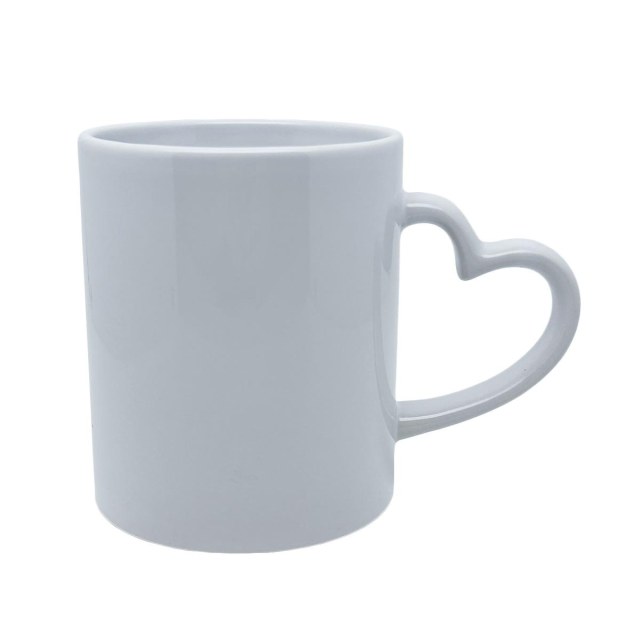 Caneca de Cerâmica Branca com Alça Coração Branca para Sublimação
