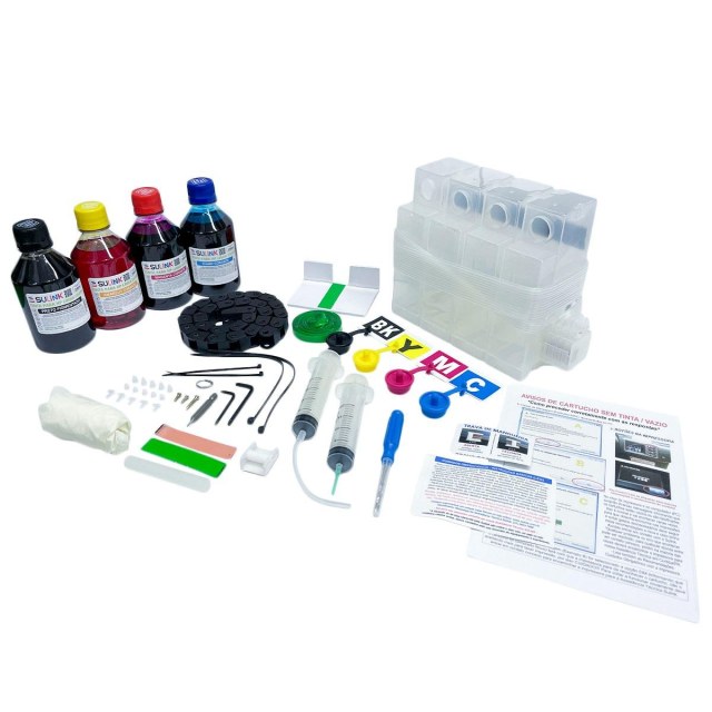 Bulk Ink para Plotter HP Designjet T120 e T130 24" para Instalação (Sem Cartucho - Utilizar Original HP) | Com Tinta Preto Pigmentado e Colorido Corante