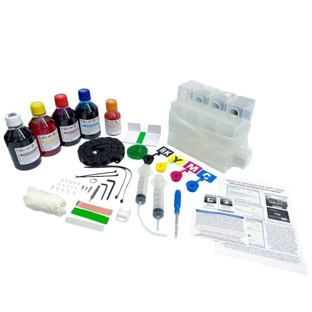 Bulk Ink para Plotter HP Designjet T120 e T130 24" para Instalação (Sem Cartucho - Utilizar Original HP) | Com Tinta Preto Fotográfico e Colorido Corante