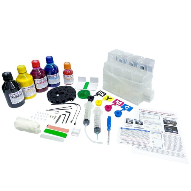 Bulk Ink para Plotter HP Designjet T120 e T130 24" para Instalação (Sem Cartucho - Utilizar Original HP) | Com Tinta Pigmentada 4 Cores