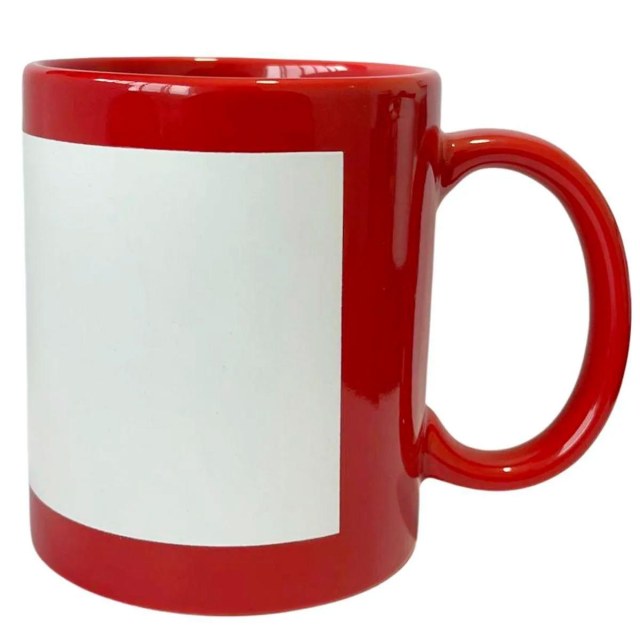 Caneca de Cerâmica com Tarja Reta Branca Fluorescente para Sublimação | Vermelha