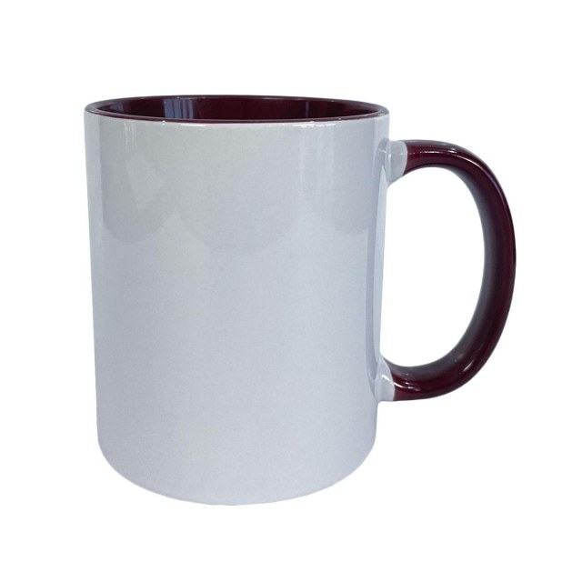 Caneca de Cerâmica Branca com Interior e Alça Colorido para Sublimação | Vinho