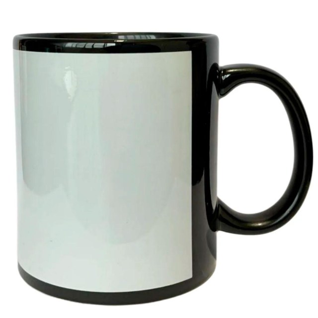 Caneca de Cerâmica com Tarja Reta Branca para Sublimação | Preta
