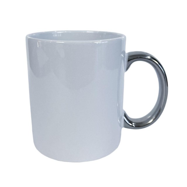Caneca de Cerâmica Branca com Alça Colorida para Sublimação | Prata