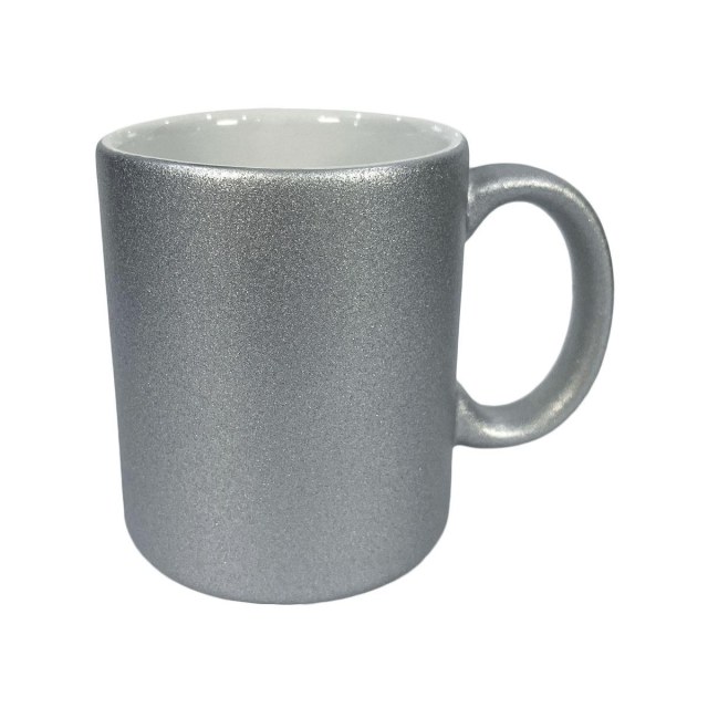 Caneca de Cerâmica Glitter Inteira Texturizada para Sublimação | Prata