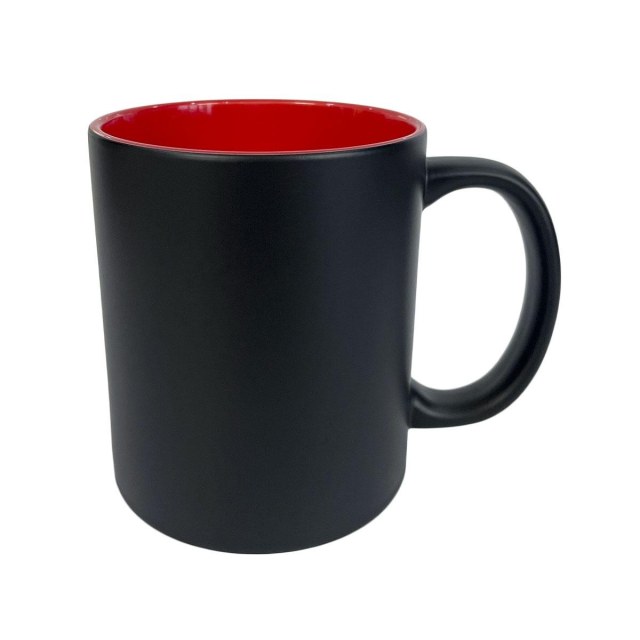 Caneca de Cerâmica Mágica Preta Fosca com Interior Colorido para Sublimação | Vermelha