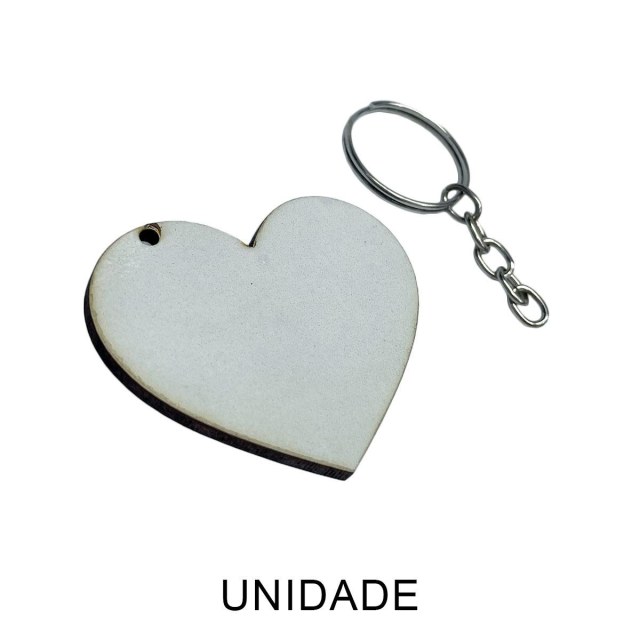 Chaveiro de MDF 3mm Coração Branco para Sublimação com Corrente e Argola | Unidade