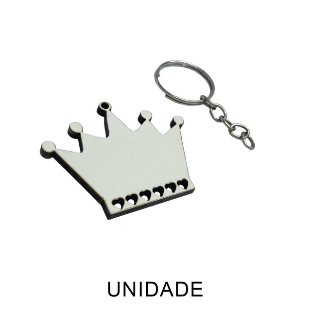 Chaveiro de MDF 3mm Coroa Branco para Sublimação com Corrente e Argola | Unidade