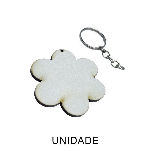 Chaveiro de MDF 3mm Flor Branco para Sublimação com Corrente e Argola | Unidade