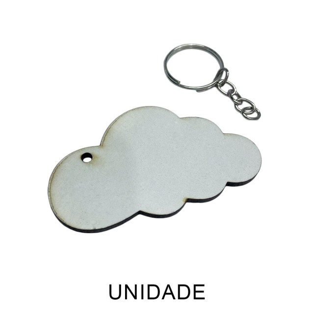 Chaveiro de MDF 3mm Nuvem Branco para Sublimação com Corrente e Argola | Unidade
