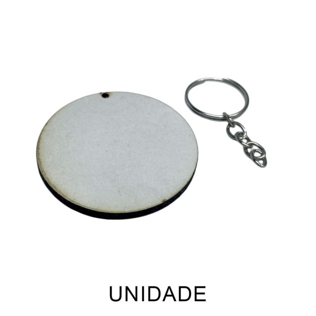 Chaveiro de MDF 3mm Redondo Branco para Sublimação com Corrente e Argola | Unidade