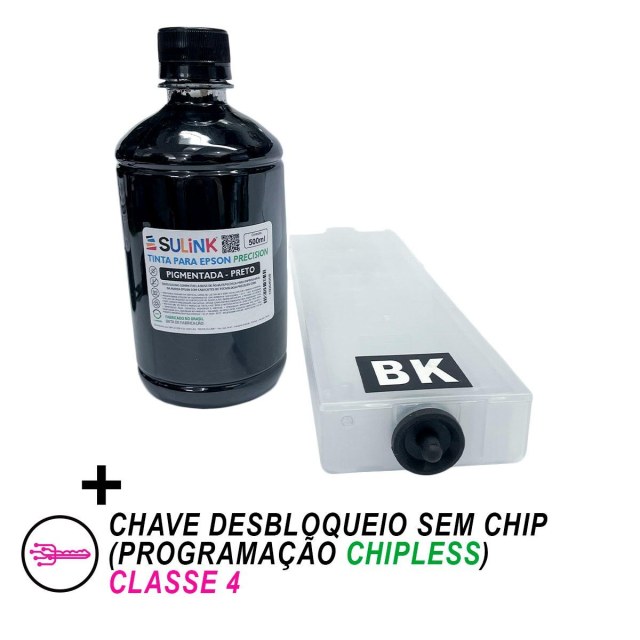 Cartucho Recarregável Preto para Epson WF-M5799 | Com Tinta Pigmentada Precision + Programação Desbloqueio ChipLess Key