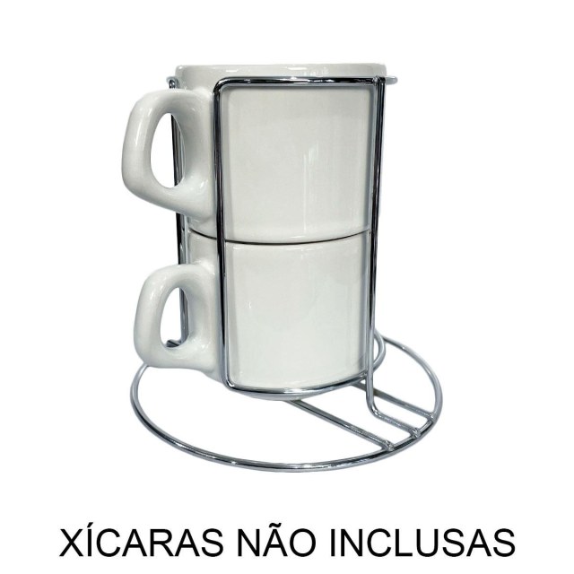Torre Suporte para 2 Xícaras em Aço Aramado Prateado | Unidade