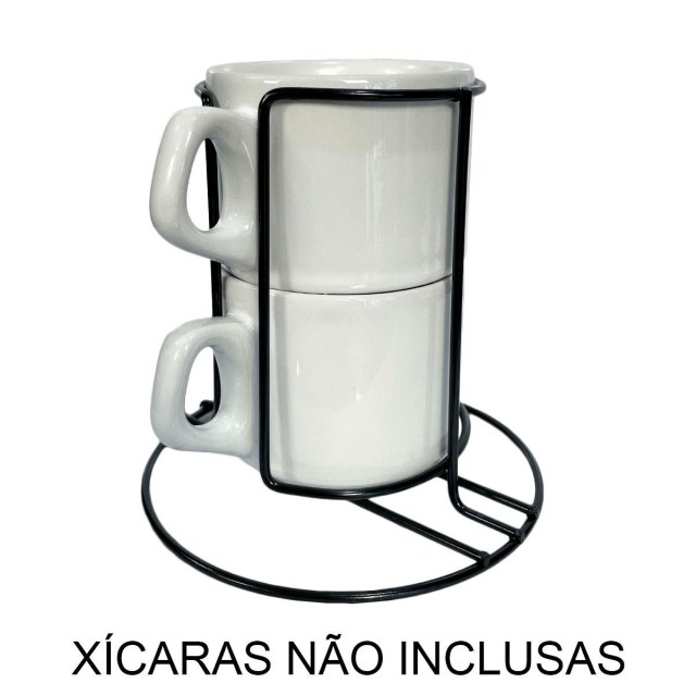Torre Suporte para 2 Xícaras em Aço Aramado Preto | Unidade