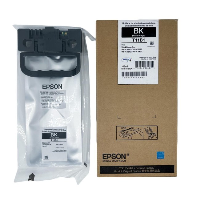 Cartucho Bolsa de Tinta Original Epson Preto BK T11B1 143ml 10k | WF-C5310 WF-C5390 WF-C5810 WF-C5890 | C13T11B12A