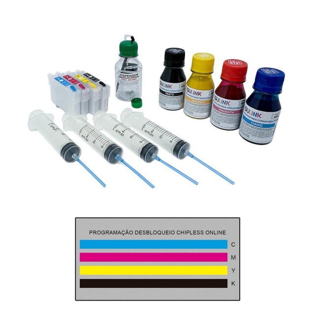 Kit Cartucho Recarregável para Epson XP-3100 XP-3105 XP-3150 XP-3155 | Com Tinta Pigmentada (+ Programação Online Sem Chip)