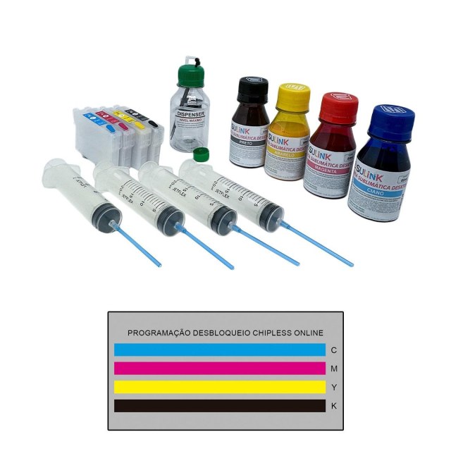 Kit Cartucho Recarregável para Epson XP-4100 XP-4101 XP-4105 XP-4150 XP-4155 | Com Tinta Sublimática (+ Programação Online Sem Chip)