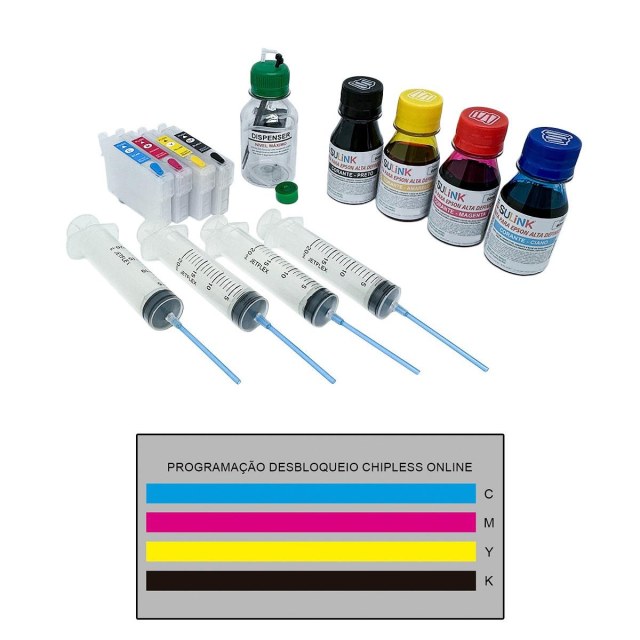 Kit Cartucho Recarregável para Epson XP-4100 XP-4101 XP-4105 XP-4150 XP-4155 | Com Tinta Corante (+ Programação Online Sem Chip)