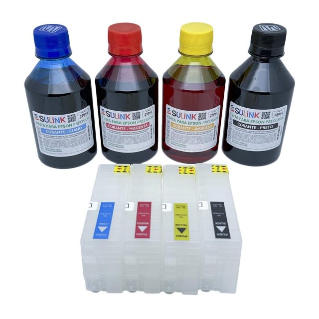 Kit Cartucho Recarregável 4 Cores para Epson T3170 (T3170X) | Com Tinta Corante