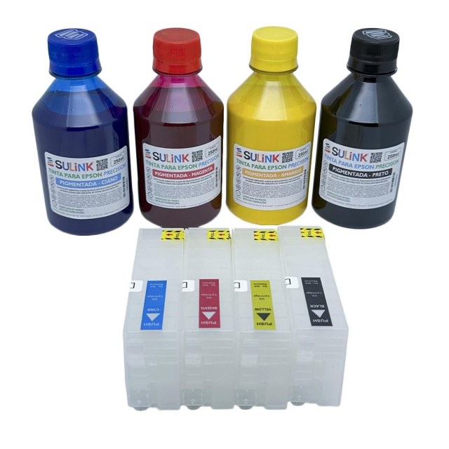 Kit Cartucho Recarregável 4 Cores para Epson T3170 (T3170X) | Com Tinta Pigmentada