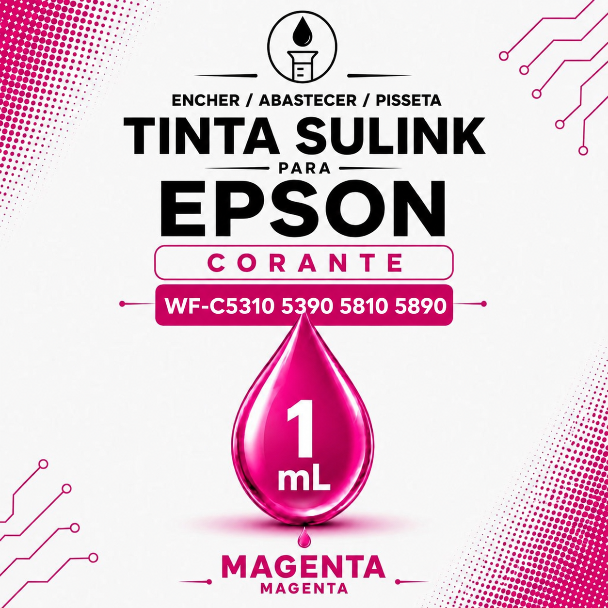 Encher/Abastecer/Pisseta - Tinta Sulink para Epson Corante WF-C Específica - Magenta (1ml)
