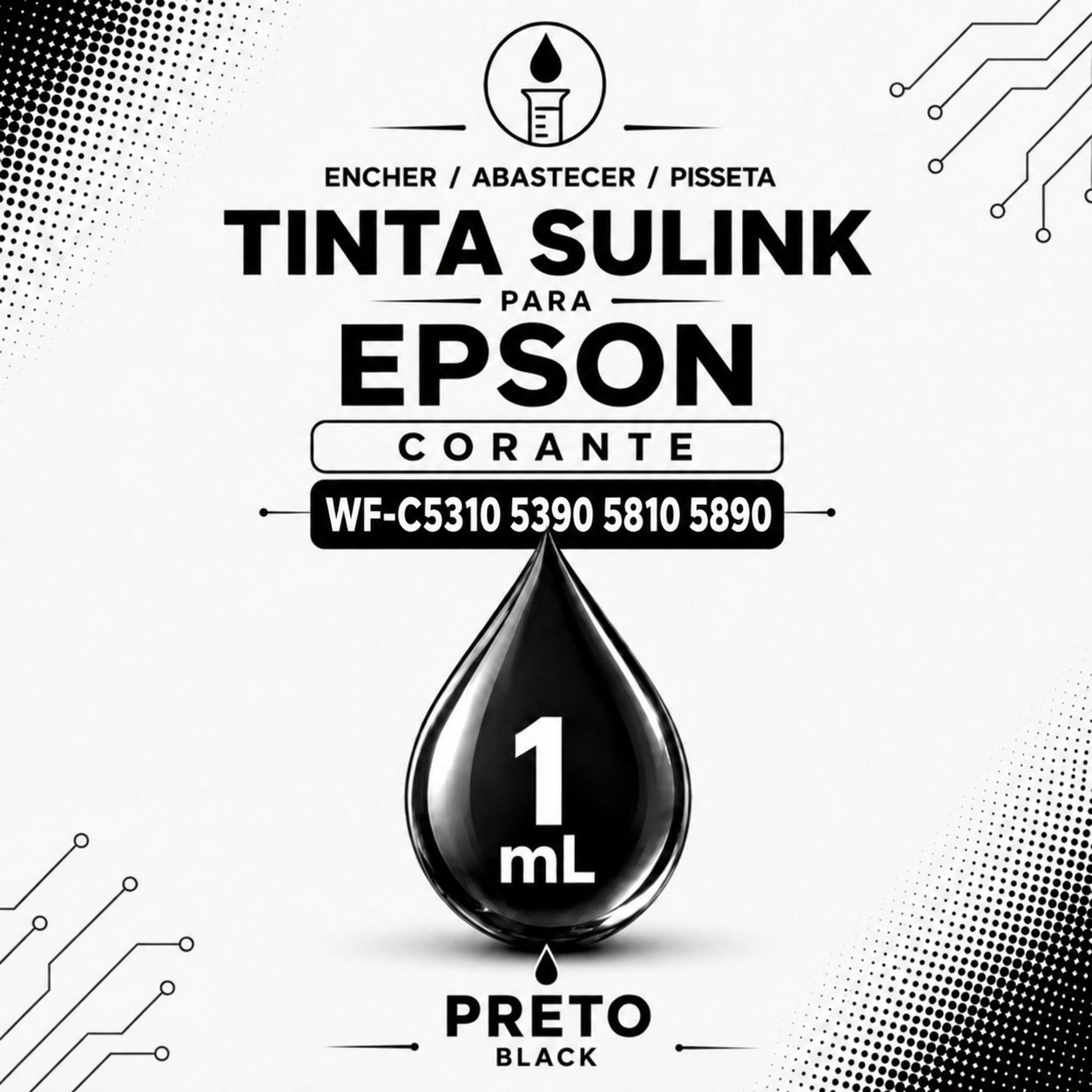 Encher/Abastecer/Pisseta - Tinta Sulink para Epson Corante WF-C Específica - Preto (1ml)