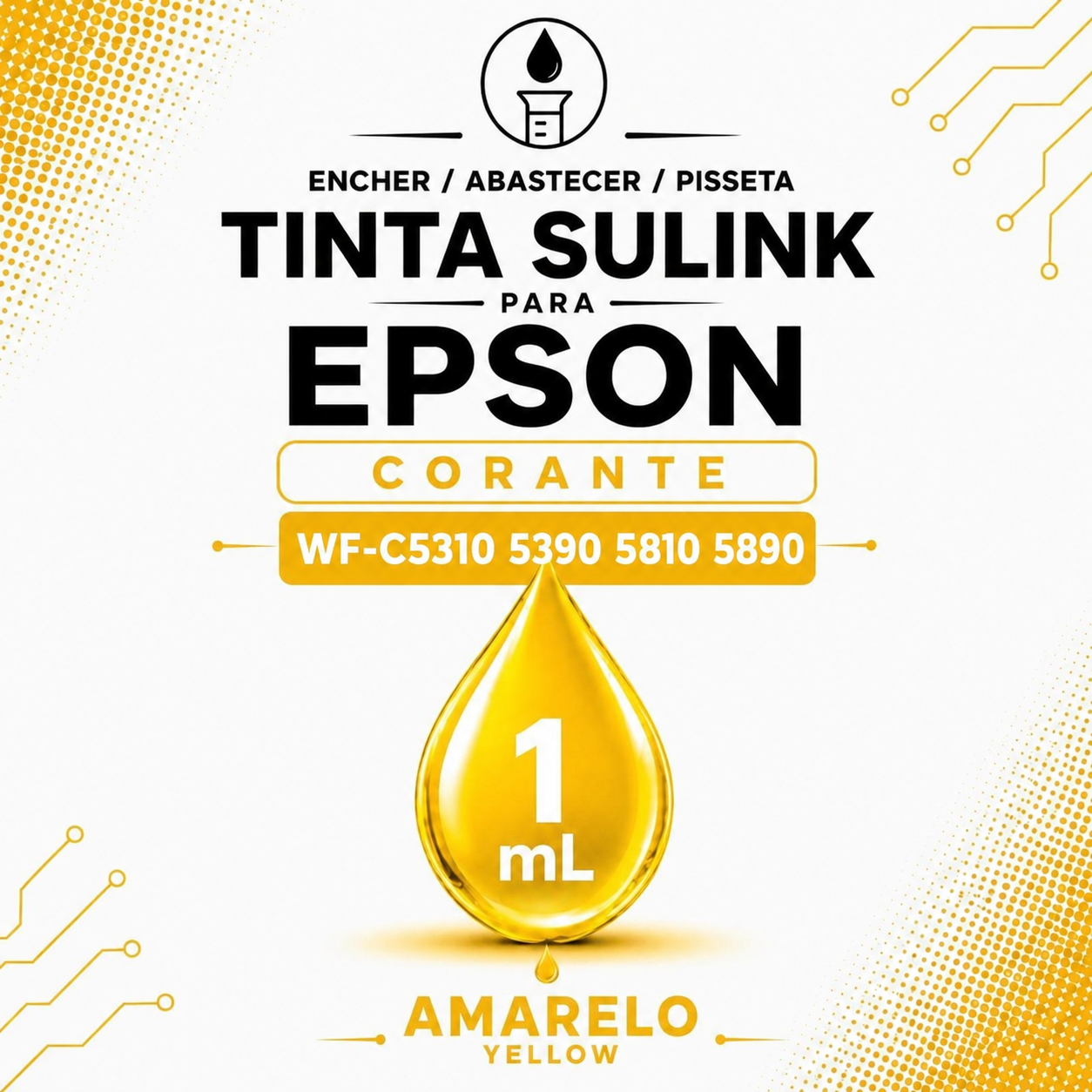 Encher/Abastecer/Pisseta - Tinta Sulink para Epson Corante WF-C Específica - Amarelo (1ml)