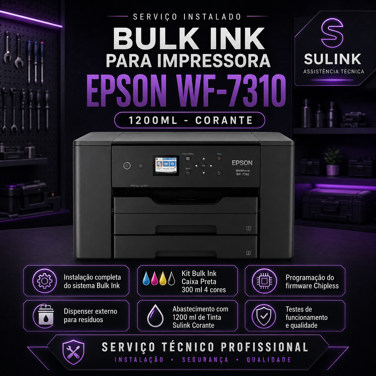 INSTALADO | Bulk Ink para Impressora Epson WF-7310 | 1200ml - Corante