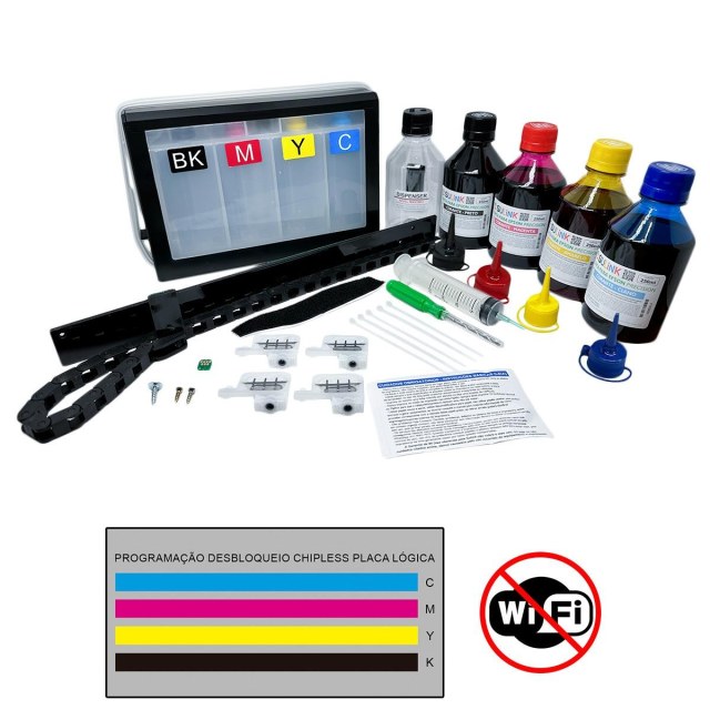 Bulk Ink para Plotter Epson T3170 A1 24" com Cartucho Damper | Com Tinta 4 Cores Corantes Precision + Programação Desbloqueio ChipLess (Sem Wifi) | Cliente deve enviar Placa Lógica