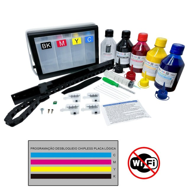 Bulk Ink para Plotter Epson T3170 A1 24" com Cartucho Damper | Com Tinta 4 Cores Pigmentada Precision + Programação Desbloqueio ChipLess (Sem Wifi) | Cliente deve enviar Placa Lógica
