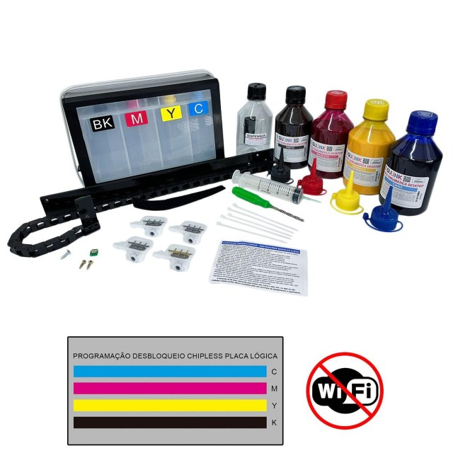 Bulk Ink para Plotter Epson T3170 A1 24" com Cartucho Damper | Com Tinta 4 Cores Sublimática + Programação Desbloqueio ChipLess (Sem Wifi) | Cliente deve enviar Placa Lógica