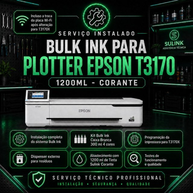 INSTALADO | Bulk Ink para Plotter Epson T3170 com Wi-Fi | 1200ml - Corante