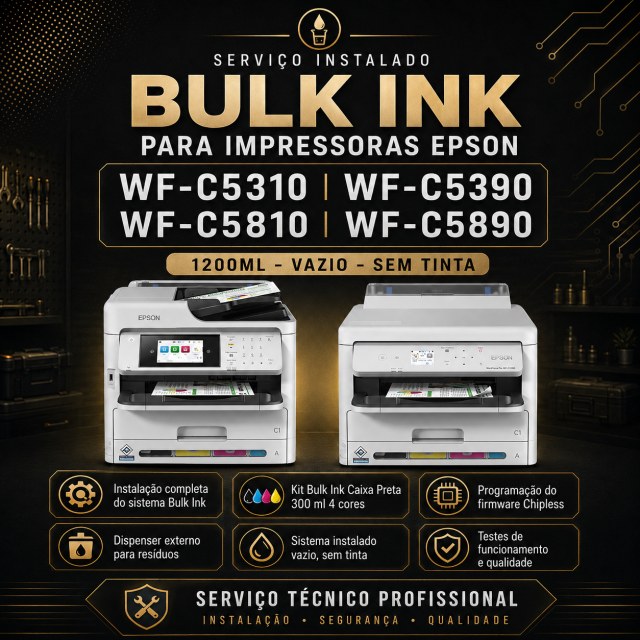 INSTALADO | Bulk Ink para Impressora Epson WF-C5310 WF-C5390 WF-C5810 WF-C5890 | 1200ml - Vazio / Sem Tinta
