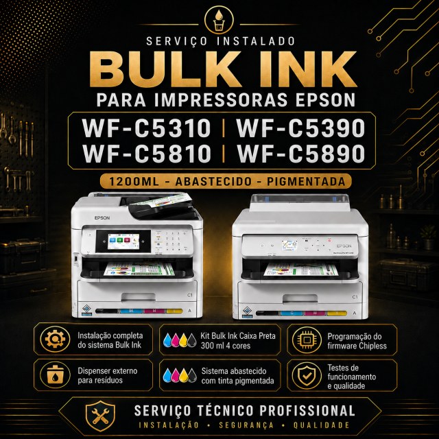 INSTALADO | Bulk Ink para Impressora Epson WF-C5310 WF-C5390 WF-C5810 WF-C5890 | 1200ml - Pigmentada