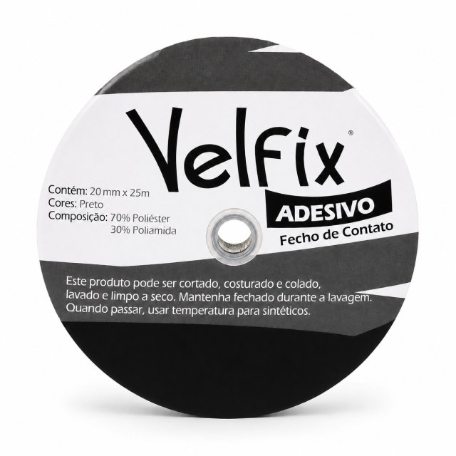 Velfix Fecho de Contato Adesivo 20mm Preto (Lado Macho e Fêmea) | Rolo com 25 Metros