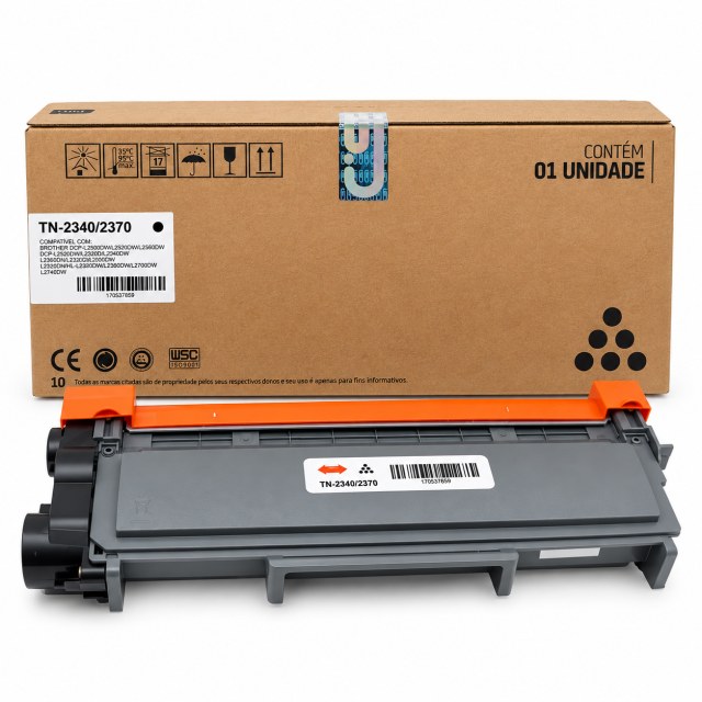 Cartucho de Toner Compatível TN-2340 / TN-2370 Preto para Brother HL-L2320D, HL-L2340DW, HL-L2360DW, DCP-L2520DW e DCP-L2540DW