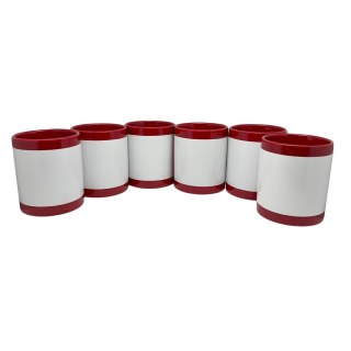 Kit 6 Canecas de Cerâmica com Tarja Reta Branca Fluorescente para Sublimação | Vermelha na Sulink