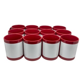 Kit 12 Canecas de Cerâmica com Tarja Reta Branca Fluorescente para Sublimação | Vermelha em Sulink