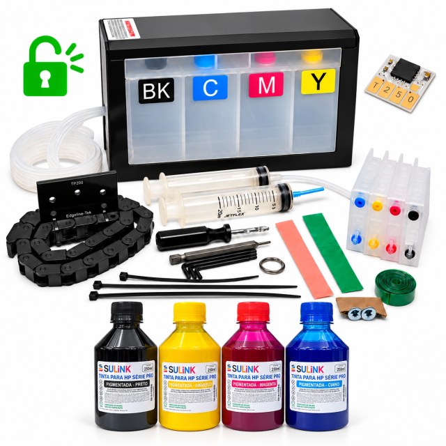 Bulk Ink para Plotter HP T250 T230 T210 A1 24" para Instalação com Cartucho | Pigmentado, Com Programação | Cliente deve enviar Placa Lógica em Sulink