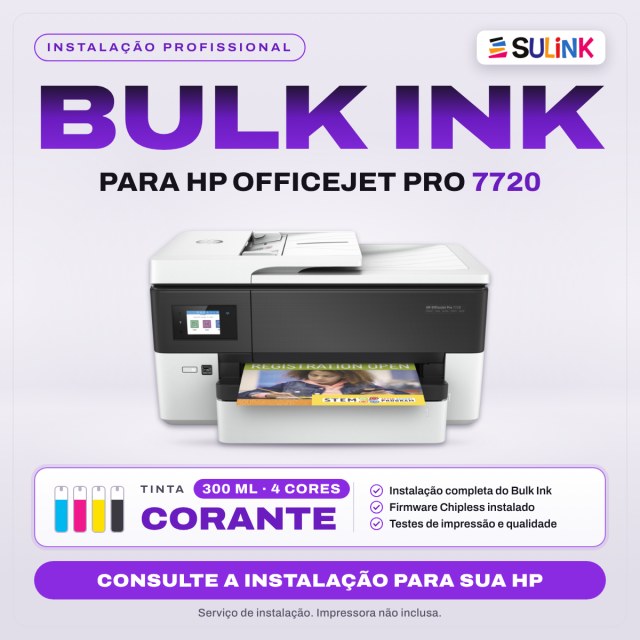 INSTALADO | Bulk Ink para Impressora HP 7720 | 1200ml - Corante