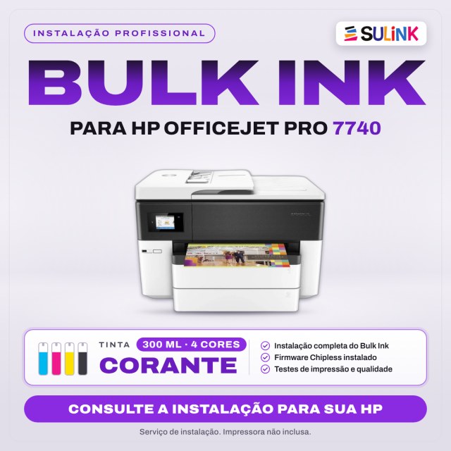 INSTALADO | Bulk Ink para Impressora HP 7740 | 1200ml - Corante